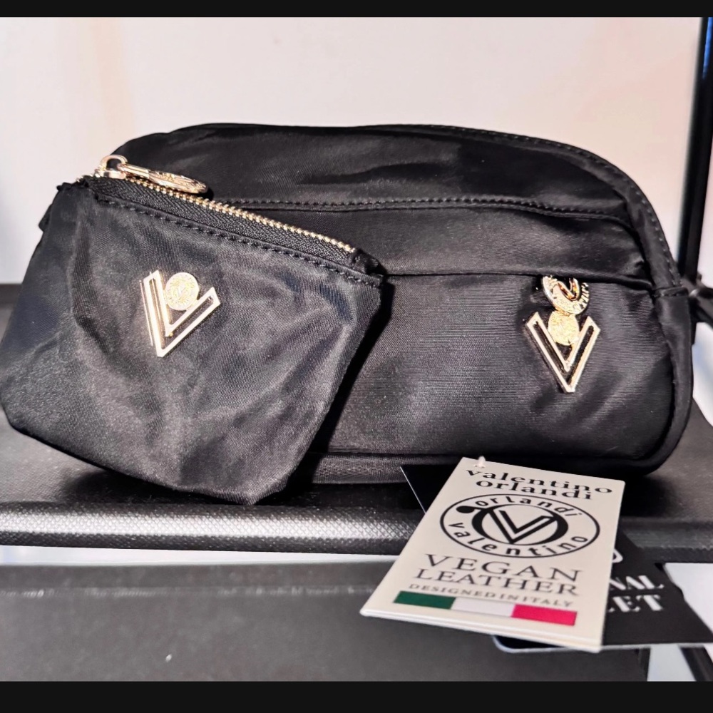 Valentino Orlandi Black Nylon Belt Bag with Wallet & 2 Zipper Pocket Ret$119 NWT